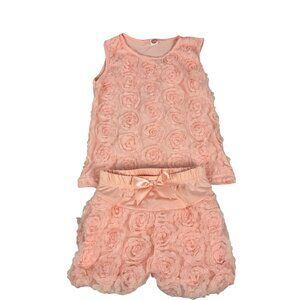 Girls Rosette Tank Top & Shorts Set Peach Size 4t Cotton/Polyester